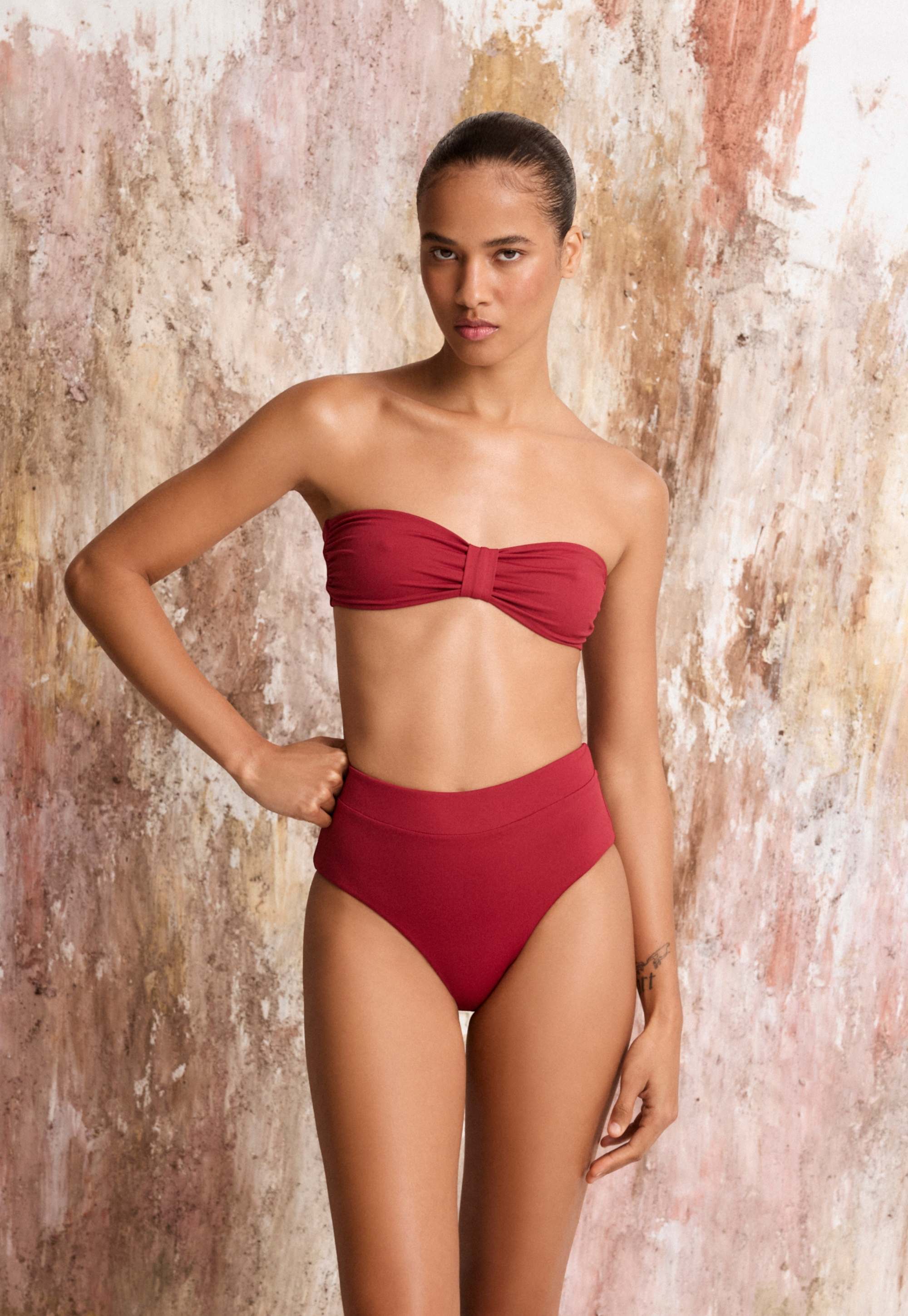 Umi High Waisted Bikini Bottom - Red